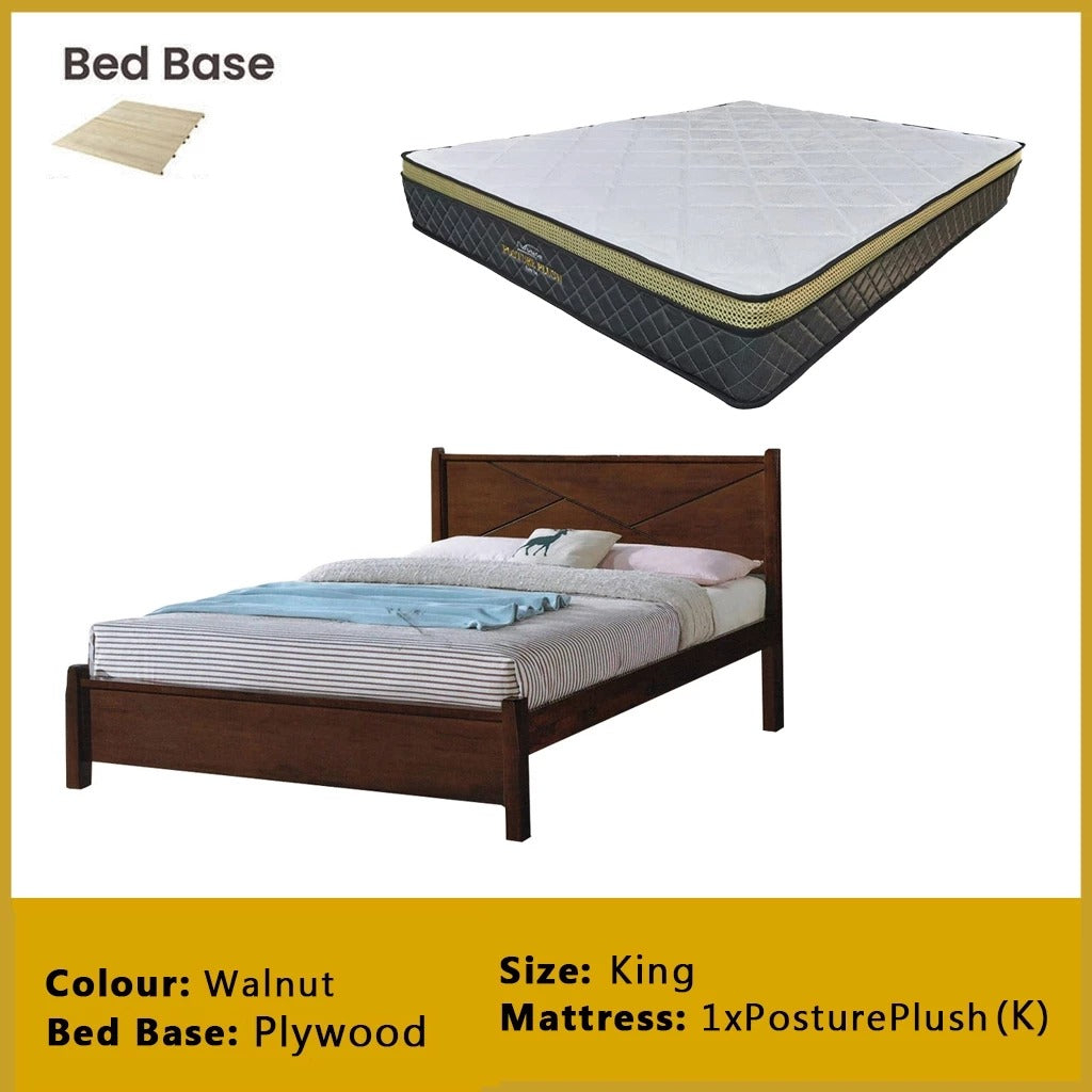 Karon Wooden Bedframe MDF + Veneer With Plywood Base Queen/King Size - w/ Mattress Option