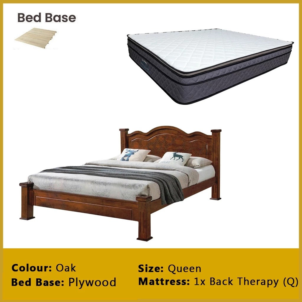 Macen Wooden Bedframe Solid Wood With Plywood Base Queen/King Size - w/ Mattress Option
