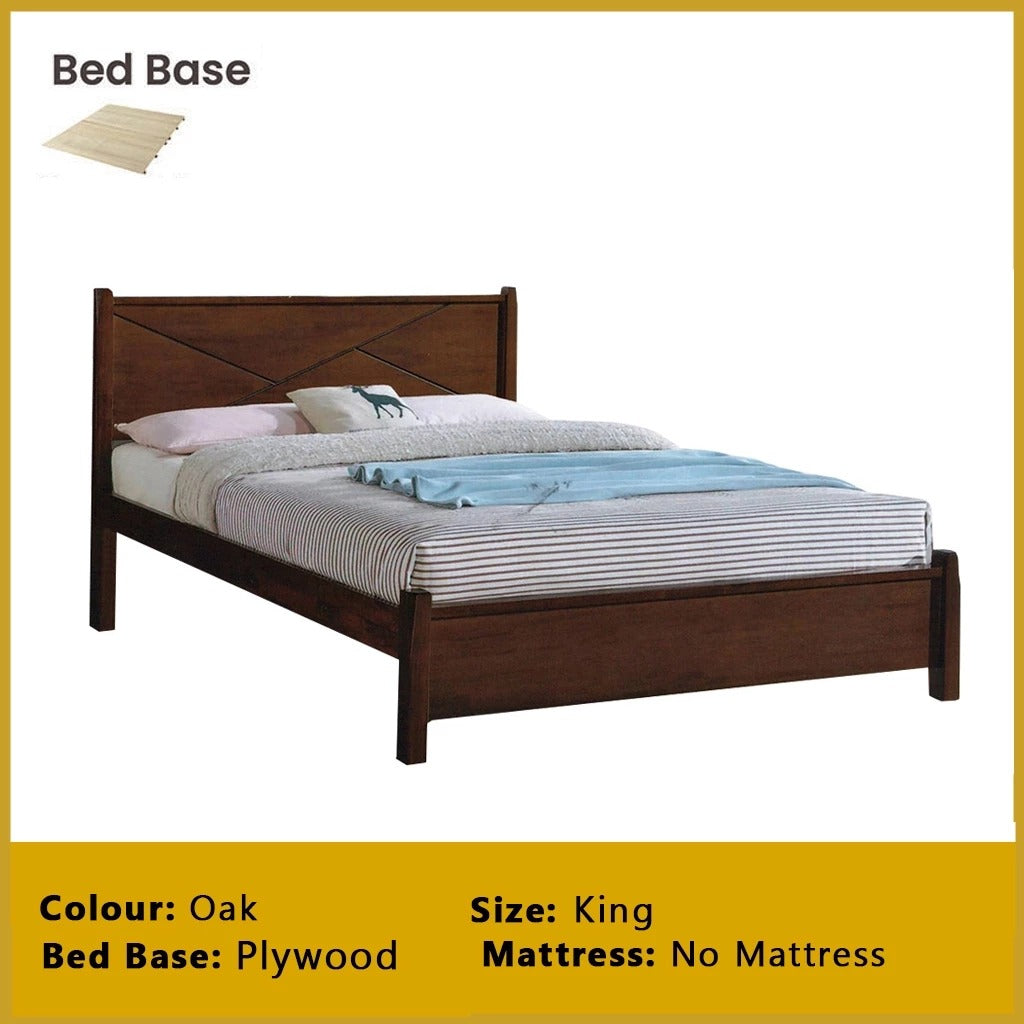 Karon Wooden Bedframe MDF + Veneer With Plywood Base Queen/King Size - w/ Mattress Option