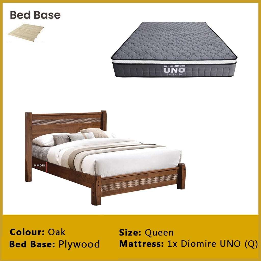 Mason Wooden Bedframe MDF + Veneer With Plywood Base Queen Size - w/ Mattress Option