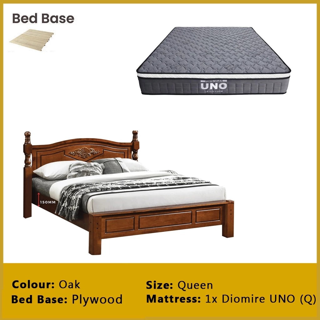 Liam Wooden Bedframe MDF + Veneer With Plywood Base Queen Size - w/ Mattress Option
