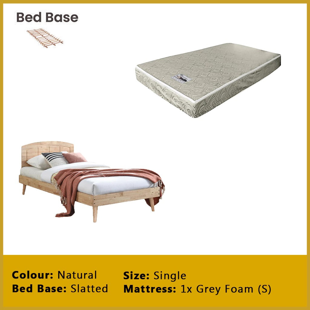 Poppy Single Bedframe Solid Wood Slatted Base  - w/ Mattress Option