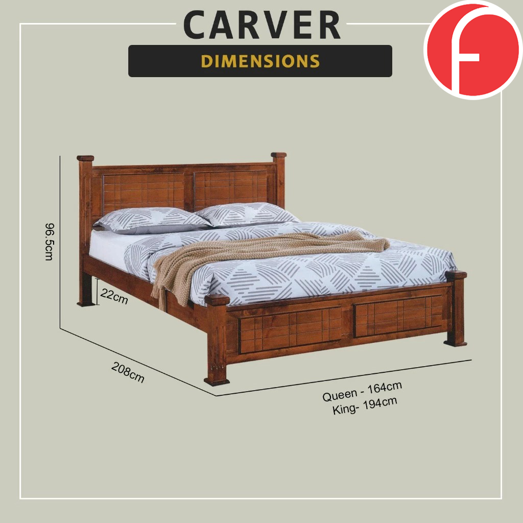 Carver Wooden Bedframe MDF + Veneer W/ Plywood Base Queen/King Size - w/ Mattress Option