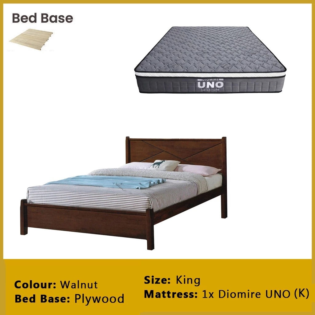 Karon Wooden Bedframe MDF + Veneer With Plywood Base Queen/King Size - w/ Mattress Option