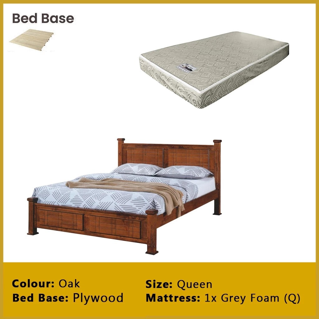 Carver Wooden Bedframe MDF + Veneer W/ Plywood Base Queen/King Size - w/ Mattress Option