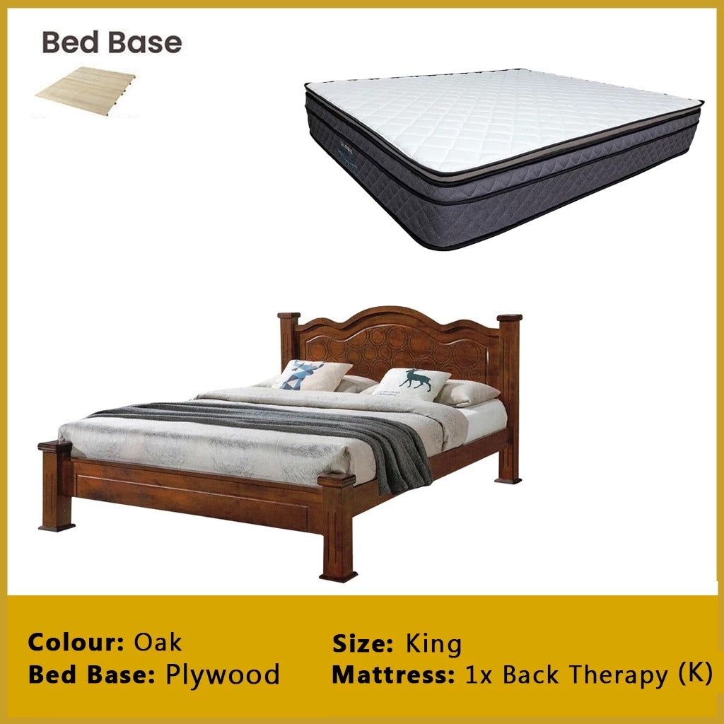 Macen Wooden Bedframe Solid Wood With Plywood Base Queen/King Size - w/ Mattress Option