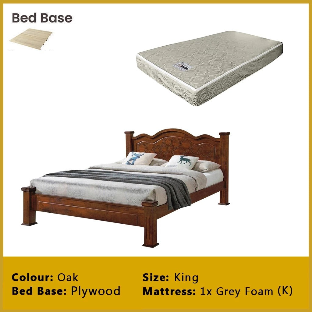 Macen Wooden Bedframe Solid Wood With Plywood Base Queen/King Size - w/ Mattress Option