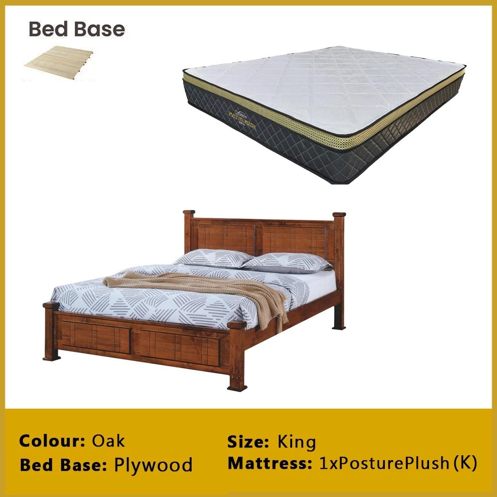 Carver Wooden Bedframe MDF + Veneer W/ Plywood Base Queen/King Size - w/ Mattress Option