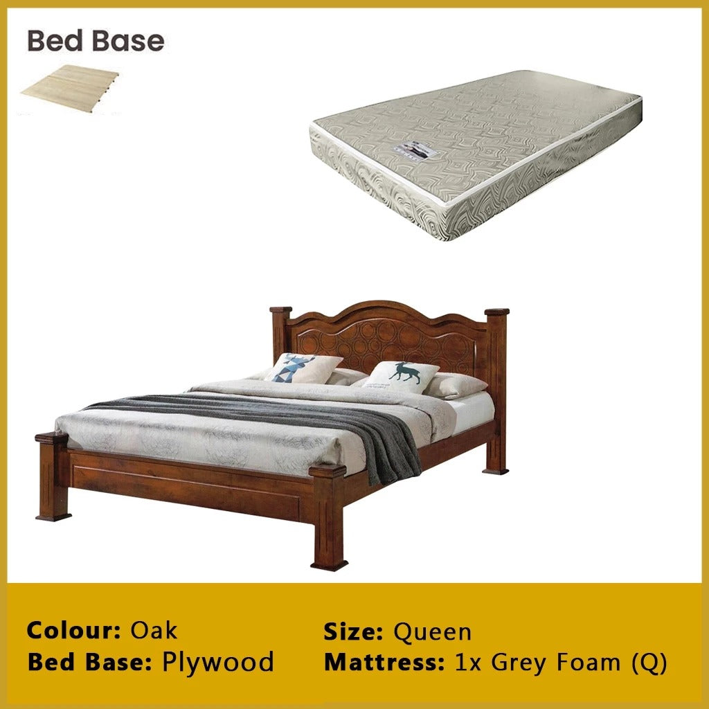 Macen Wooden Bedframe Solid Wood With Plywood Base Queen/King Size - w/ Mattress Option
