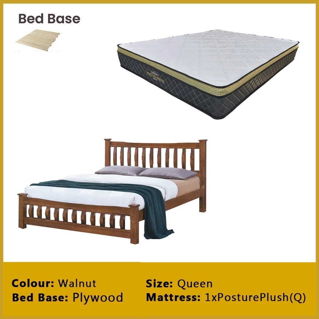 Millo Wooden Bedframe Solid Wood With Plywood Base Queen Size - w/ Mattress Option