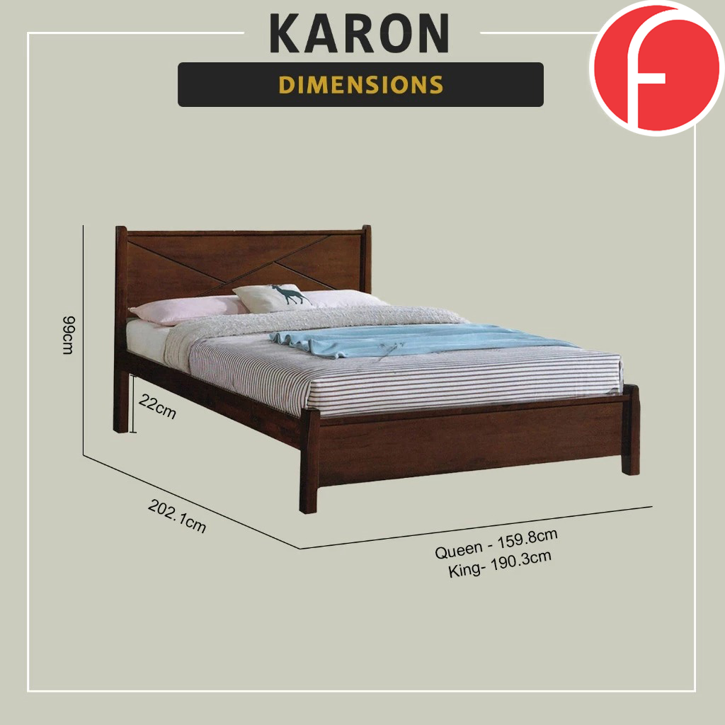 Karon Wooden Bedframe MDF + Veneer With Plywood Base Queen/King Size - w/ Mattress Option