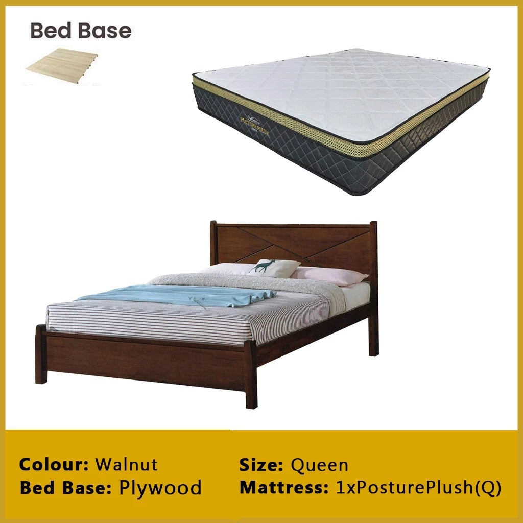 Karon Wooden Bedframe MDF + Veneer With Plywood Base Queen/King Size - w/ Mattress Option