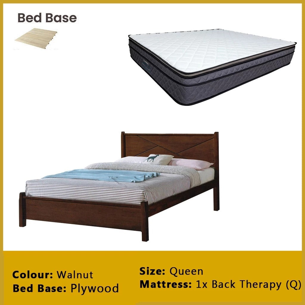 Karon Wooden Bedframe MDF + Veneer With Plywood Base Queen/King Size - w/ Mattress Option