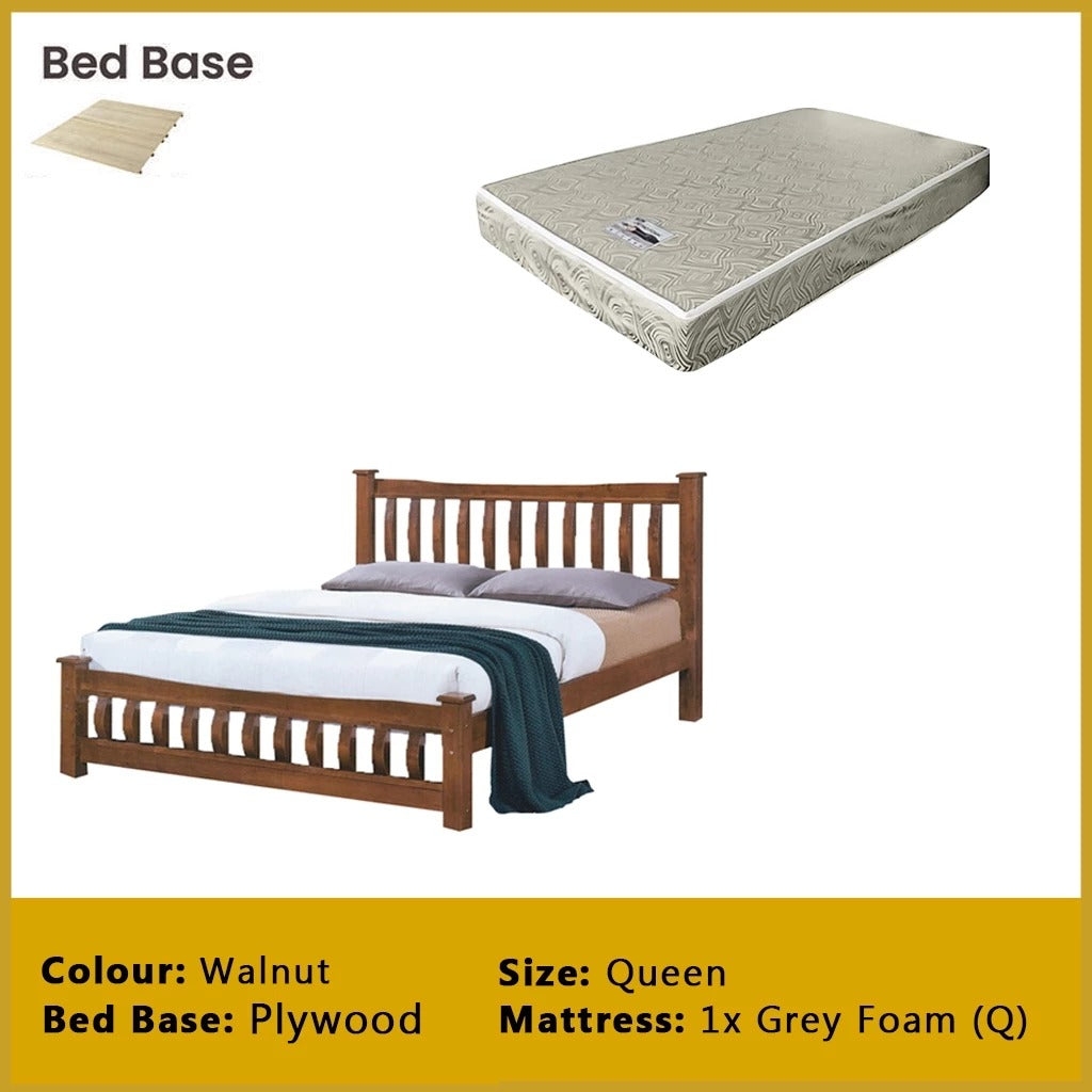 Millo Wooden Bedframe Solid Wood With Plywood Base Queen Size - w/ Mattress Option