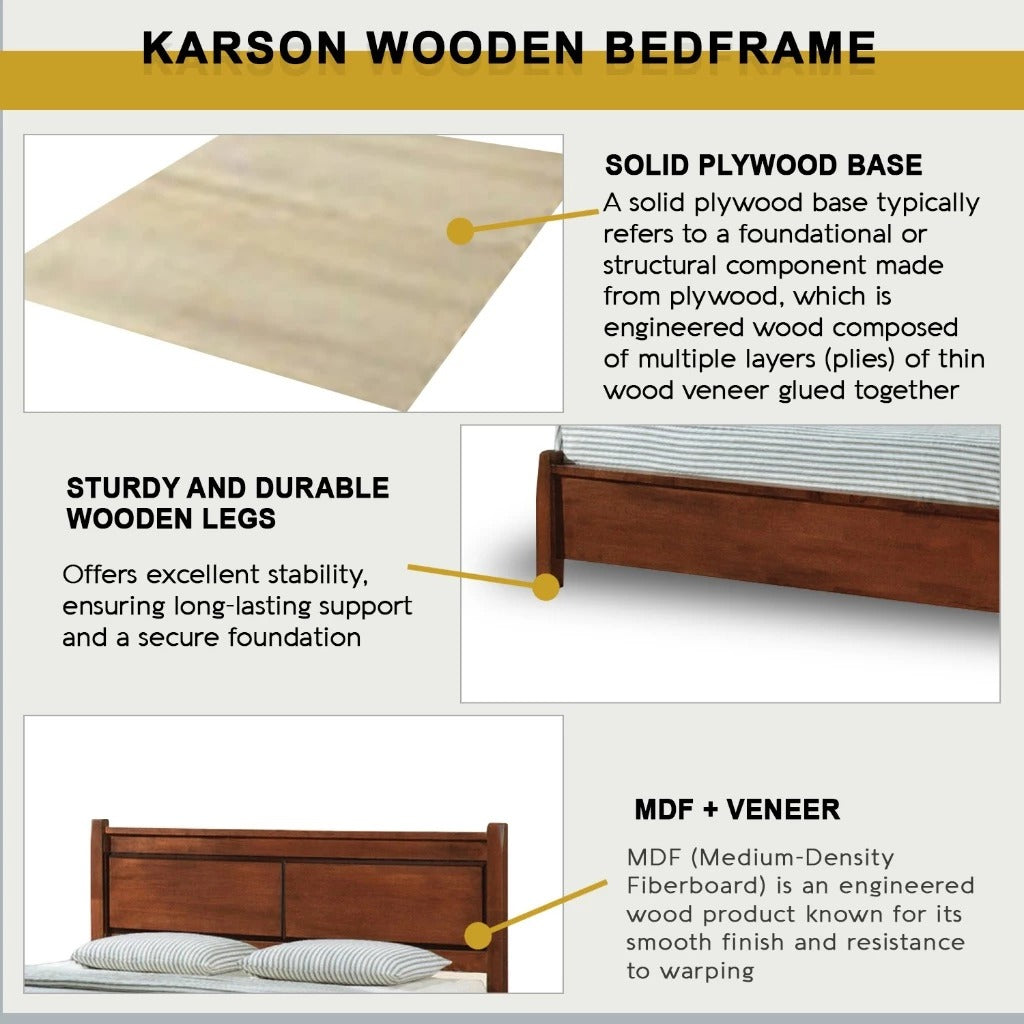 Karson Wooden Bedframe MDF + Veneer With Plywood Base Queen Size - w/ Mattress Option
