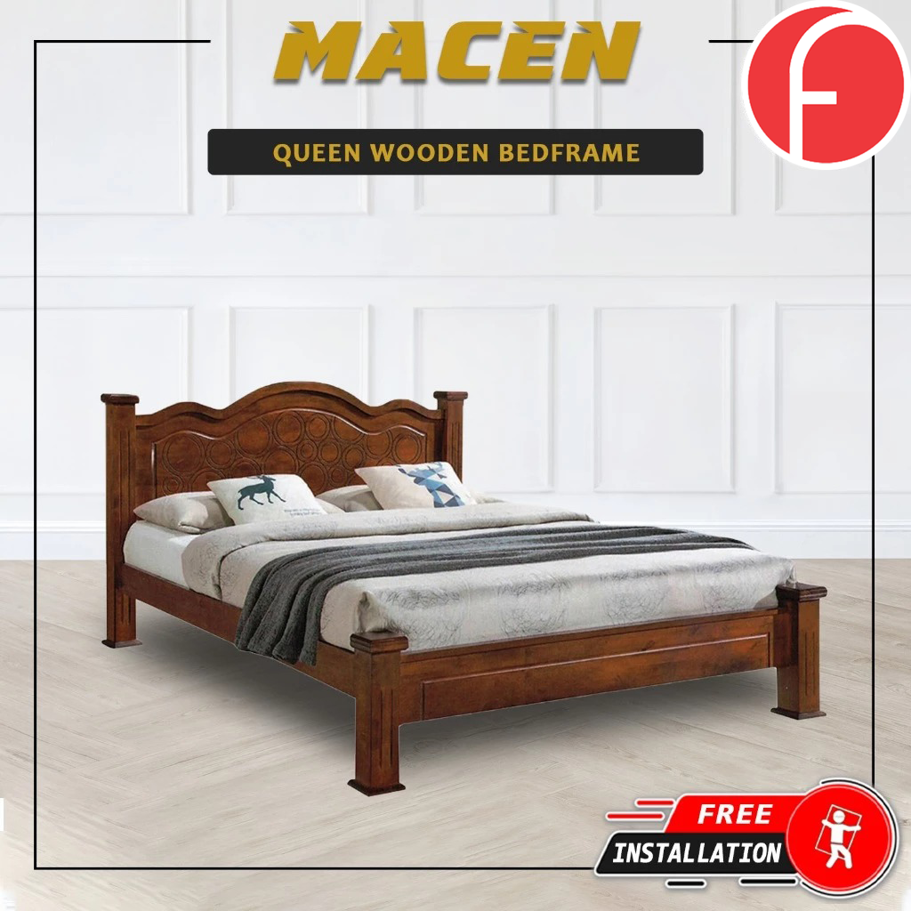 Macen Wooden Bedframe Solid Wood With Plywood Base Queen/King Size - w/ Mattress Option