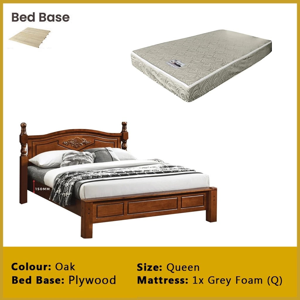 Liam Wooden Bedframe MDF + Veneer With Plywood Base Queen Size - w/ Mattress Option