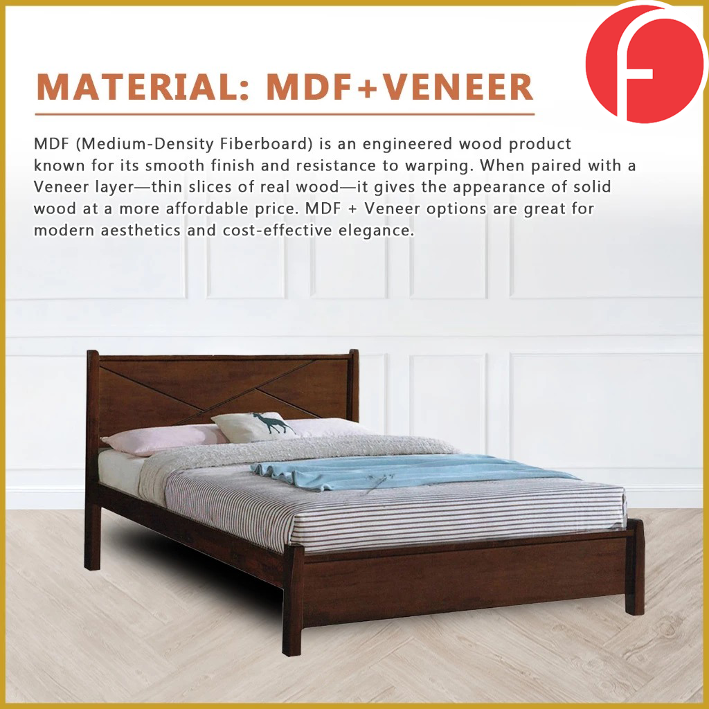 Karon Wooden Bedframe MDF + Veneer With Plywood Base Queen/King Size - w/ Mattress Option