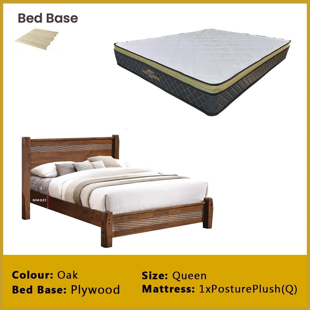 Mason Wooden Bedframe MDF + Veneer With Plywood Base Queen Size - w/ Mattress Option