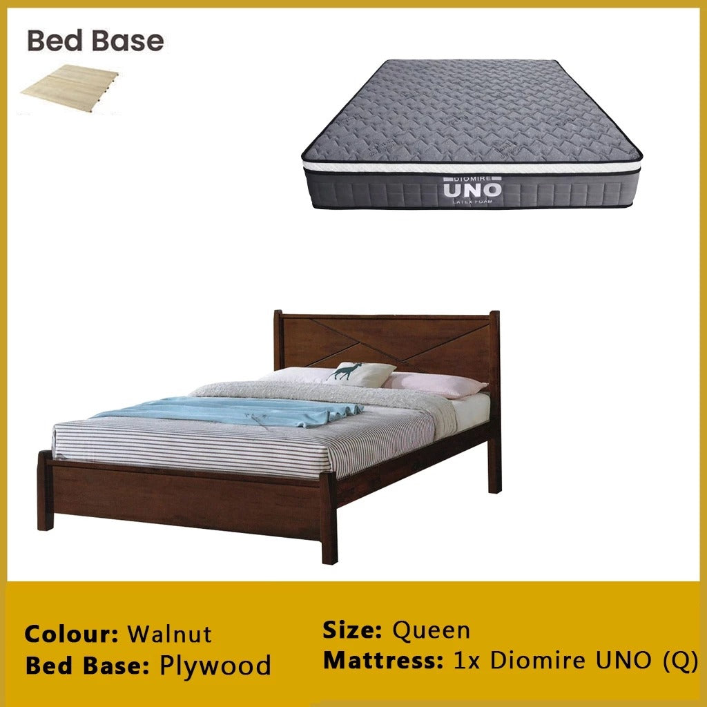 Karon Wooden Bedframe MDF + Veneer With Plywood Base Queen/King Size - w/ Mattress Option