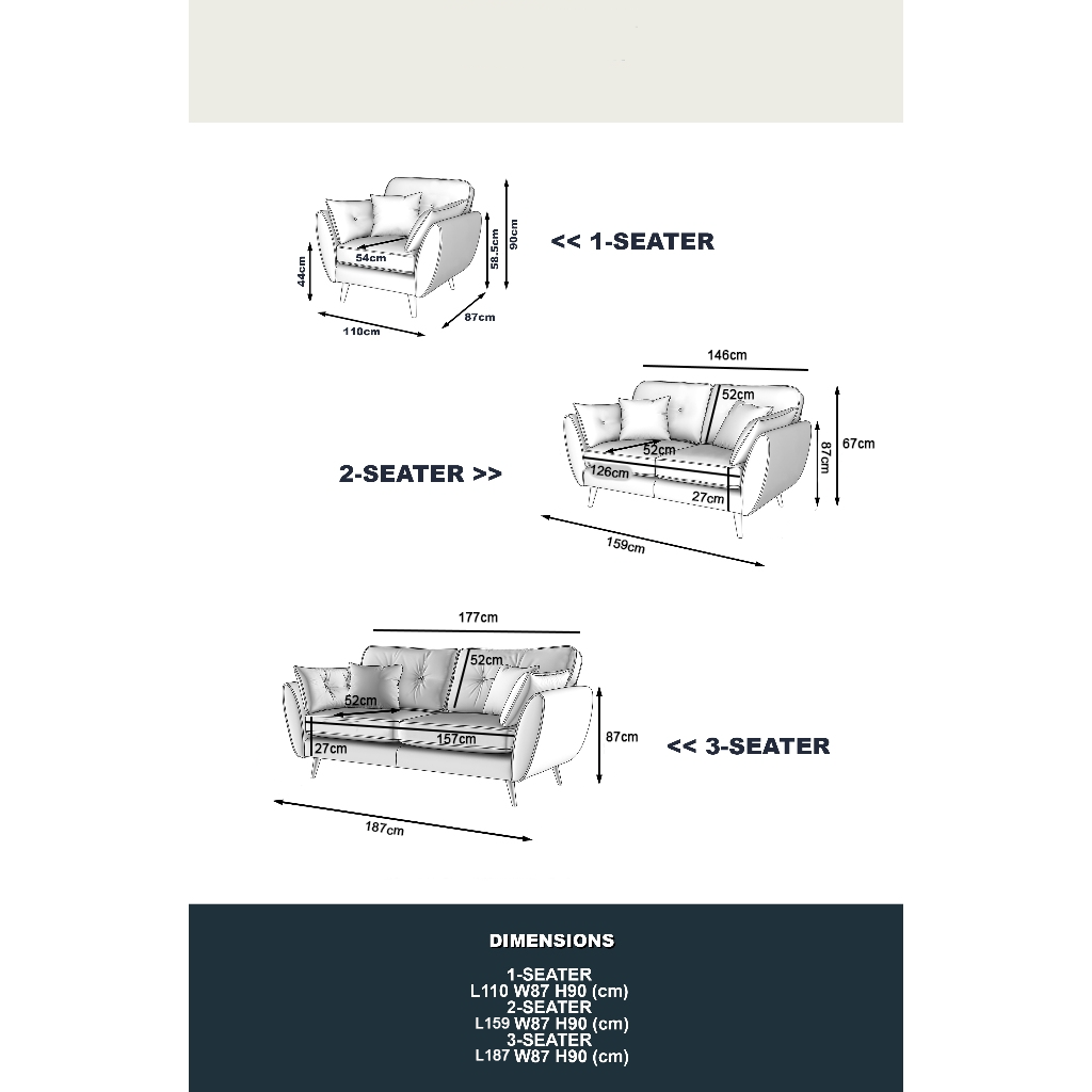 Imani Series 1/2/3 Seater Sofa Fabric/Faux Leather in 8 Colors