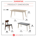 Juventus Dining Set Table with Chair & Bench in Natural Whitewash & Walnut Color
