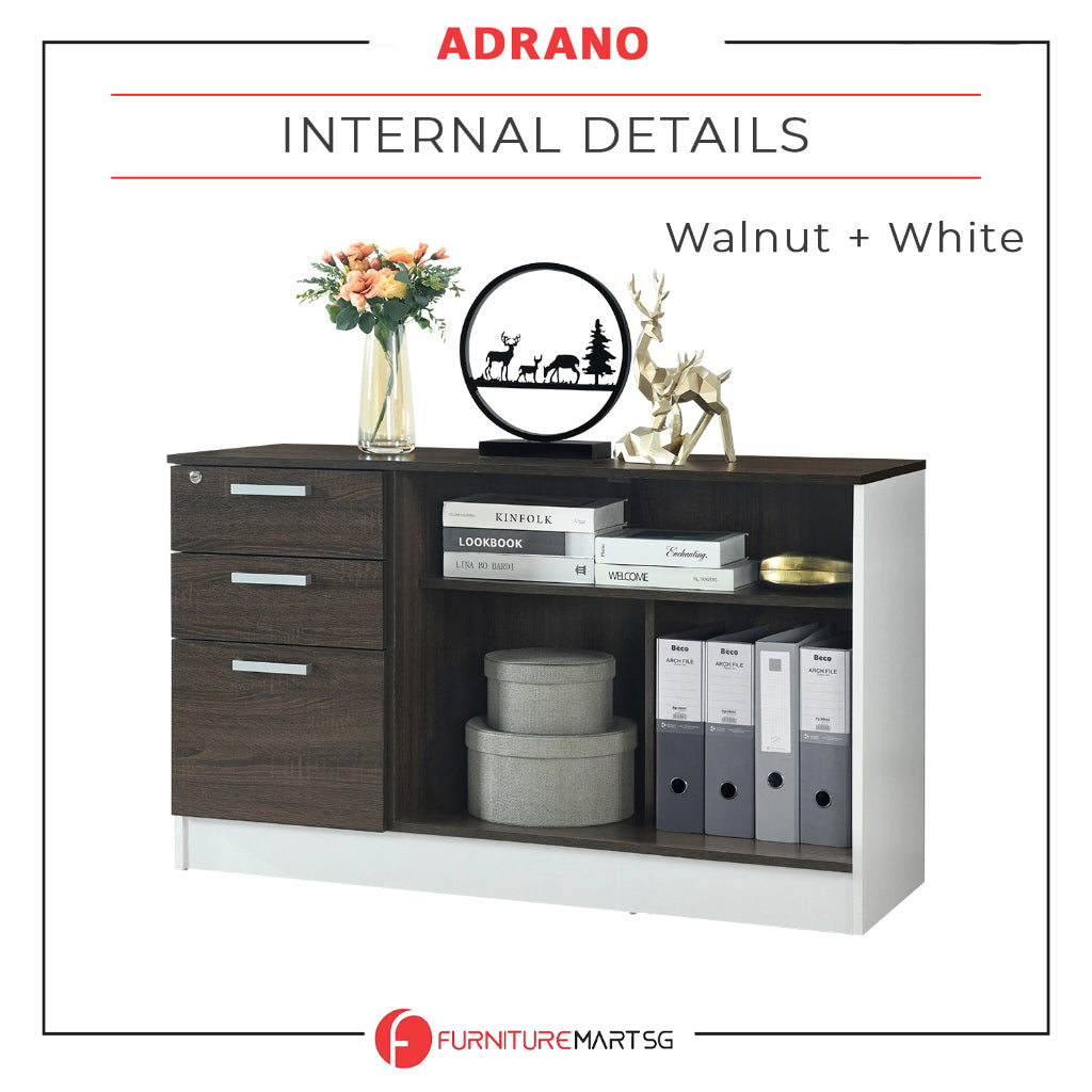 Adrano Sideboard Cabinet Storage Furniture With 3 Drawers 2 Doors with Soft Closing Hinges.