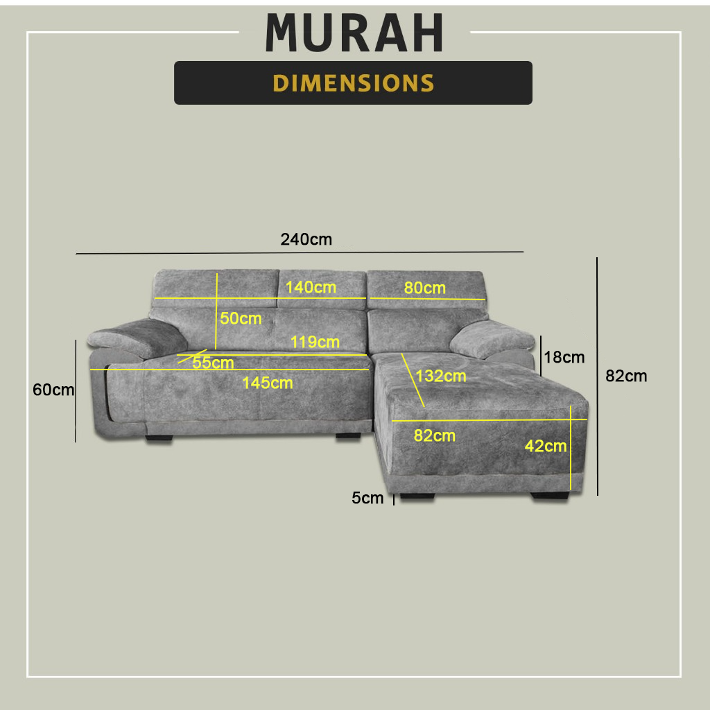 Murah L-Shaped Sofa in 48 Colour - w/ PetFriendly Options