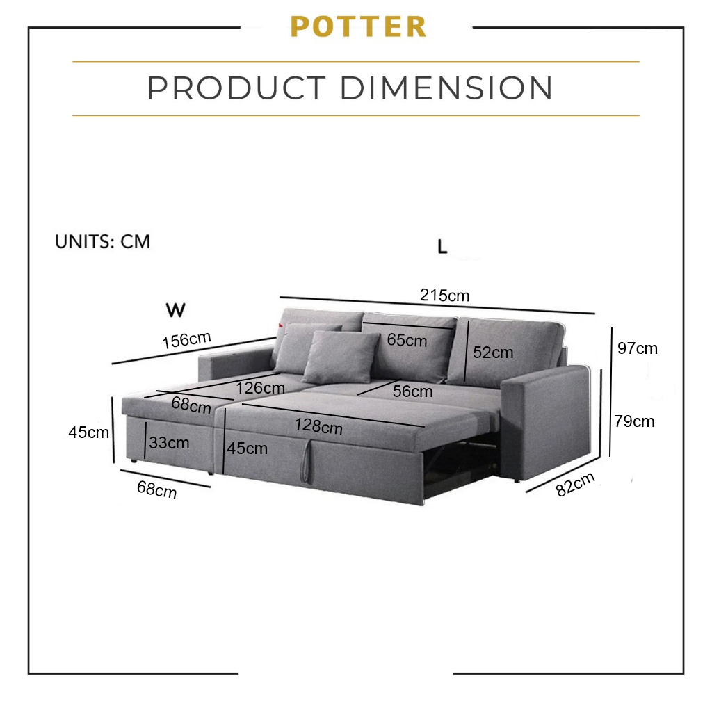 Potter 3-Seater Sofa / Sofa Bed Storage High Density Foam Cushion w/ PetFriendly Options