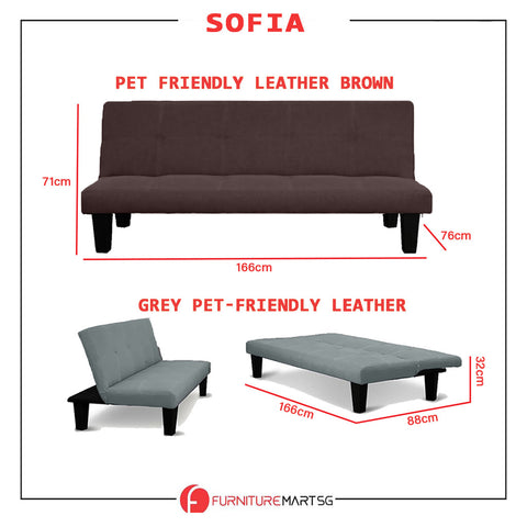 Image of Sofia 6 Feet Leather Sofa Bed In 4 Colours