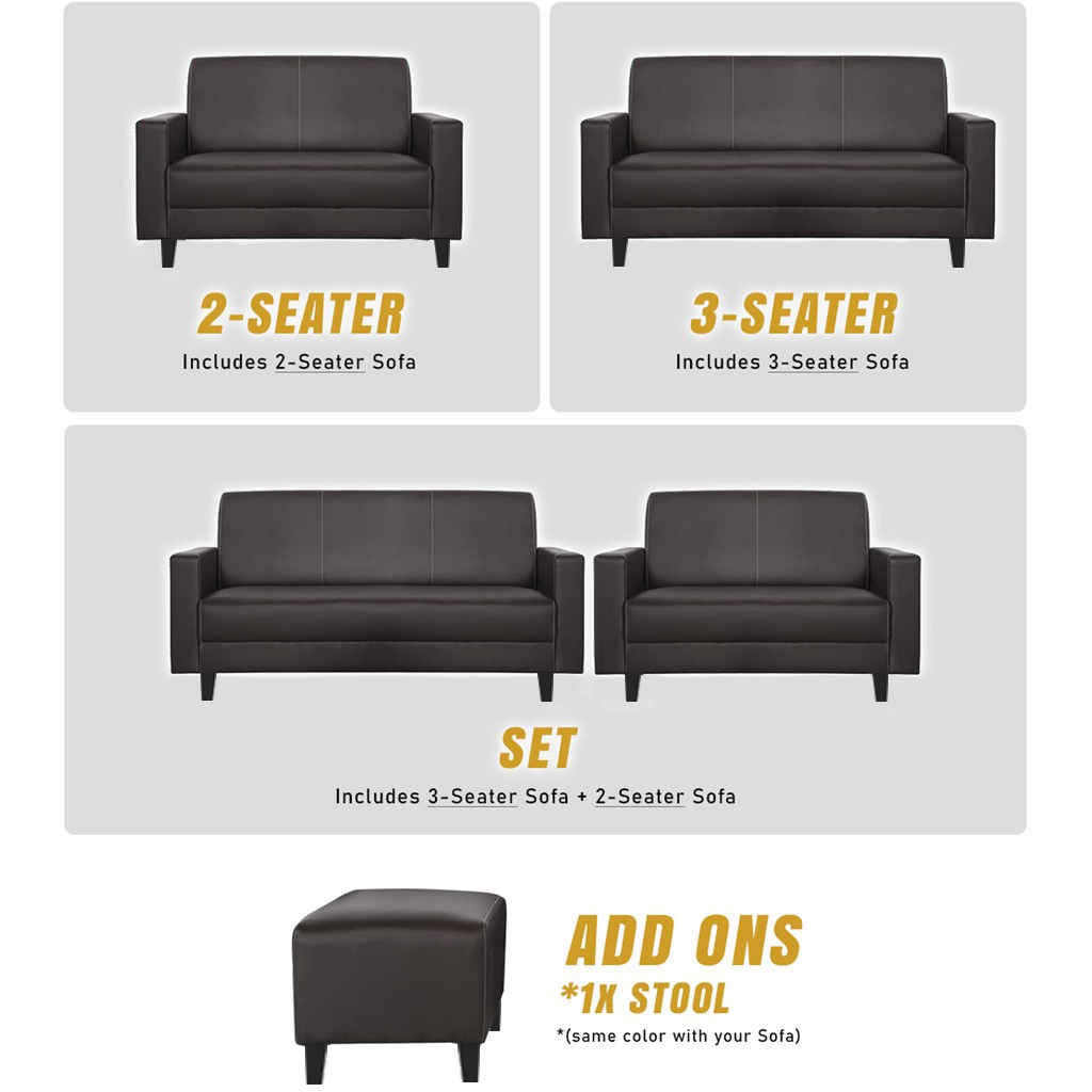 Dorcas 2/3 Seater Fabric/ Leather Sofa Set With Ottoman w/ Pet-Friendly Option