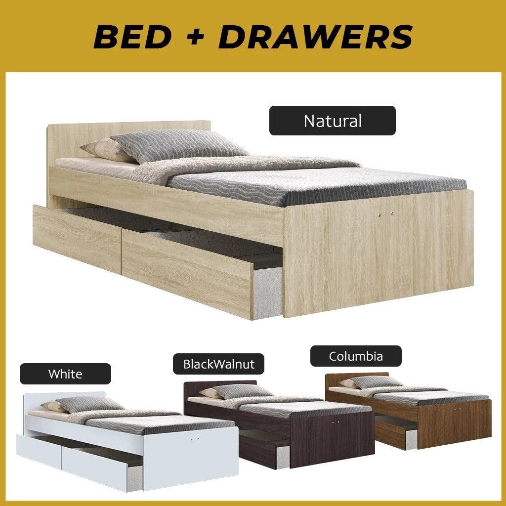 Sobee Single/Super Single Bed with Drawers of Pull-out Bed / Fully Laminated Board