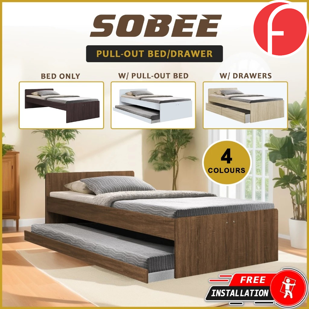 Sobee Single/Super Single Bed with Drawers of Pull-out Bed / Fully Laminated Board