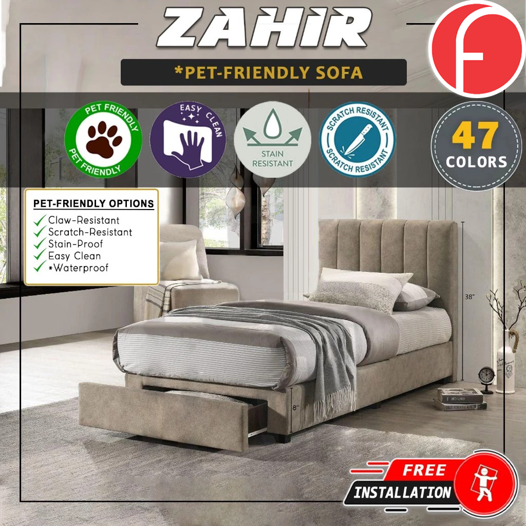 Zahir Single Divan Bed Frame with Drawer  - PetFriendly Scratch-Resistant