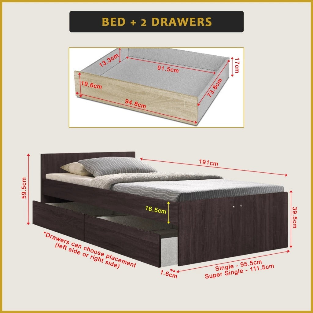 Sobee Single/Super Single Bed with Drawers of Pull-out Bed / Fully Laminated Board