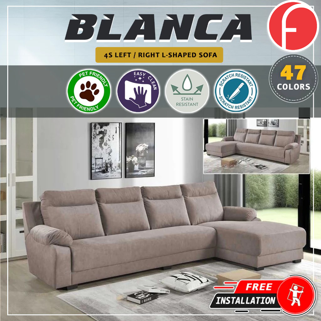 Blanca 4 Seater Left and Right L-Shaped Sofa in 47 Colour -w/ PetFriendly Fabric/Leather