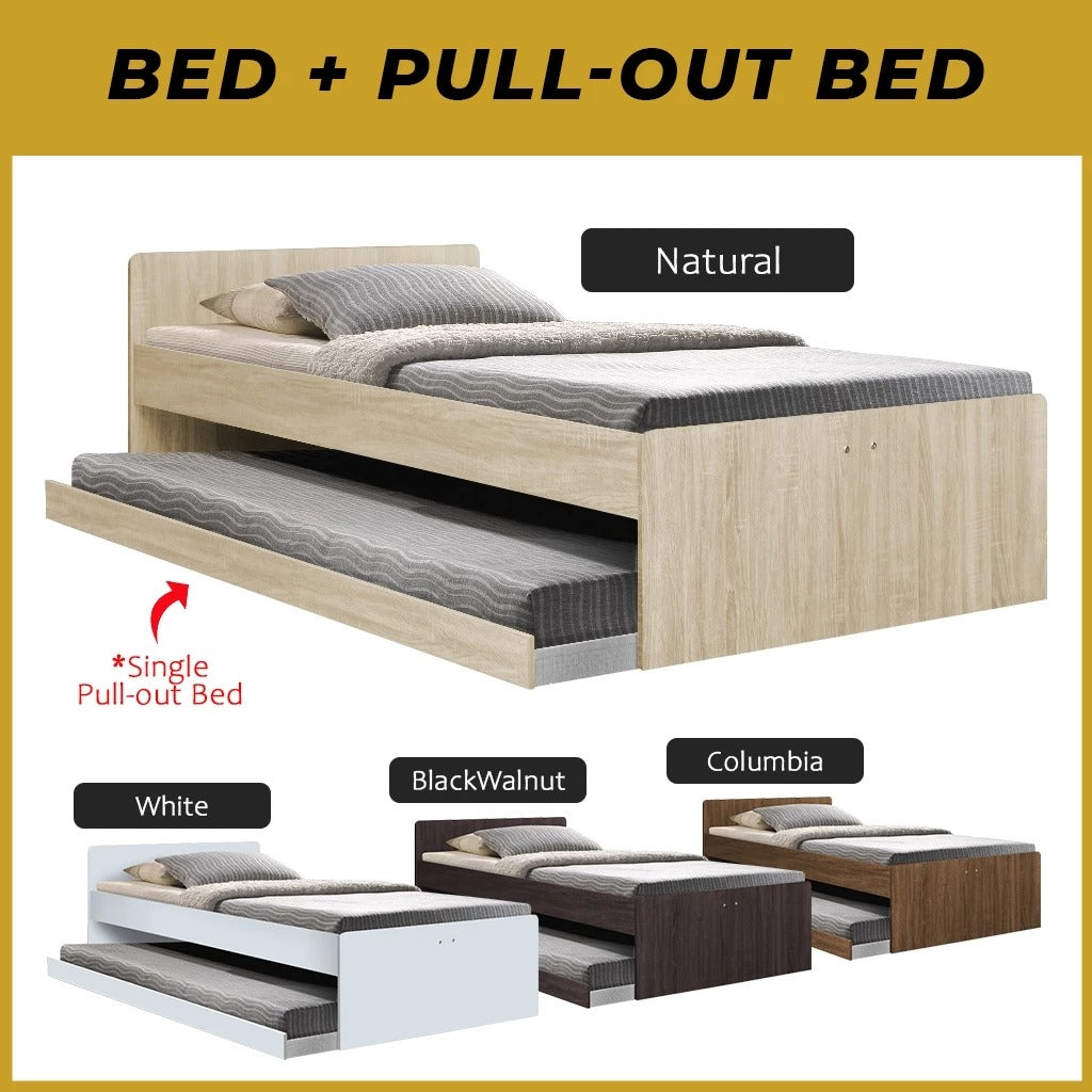 Sobee Single/Super Single Bed with Drawers of Pull-out Bed / Fully Laminated Board