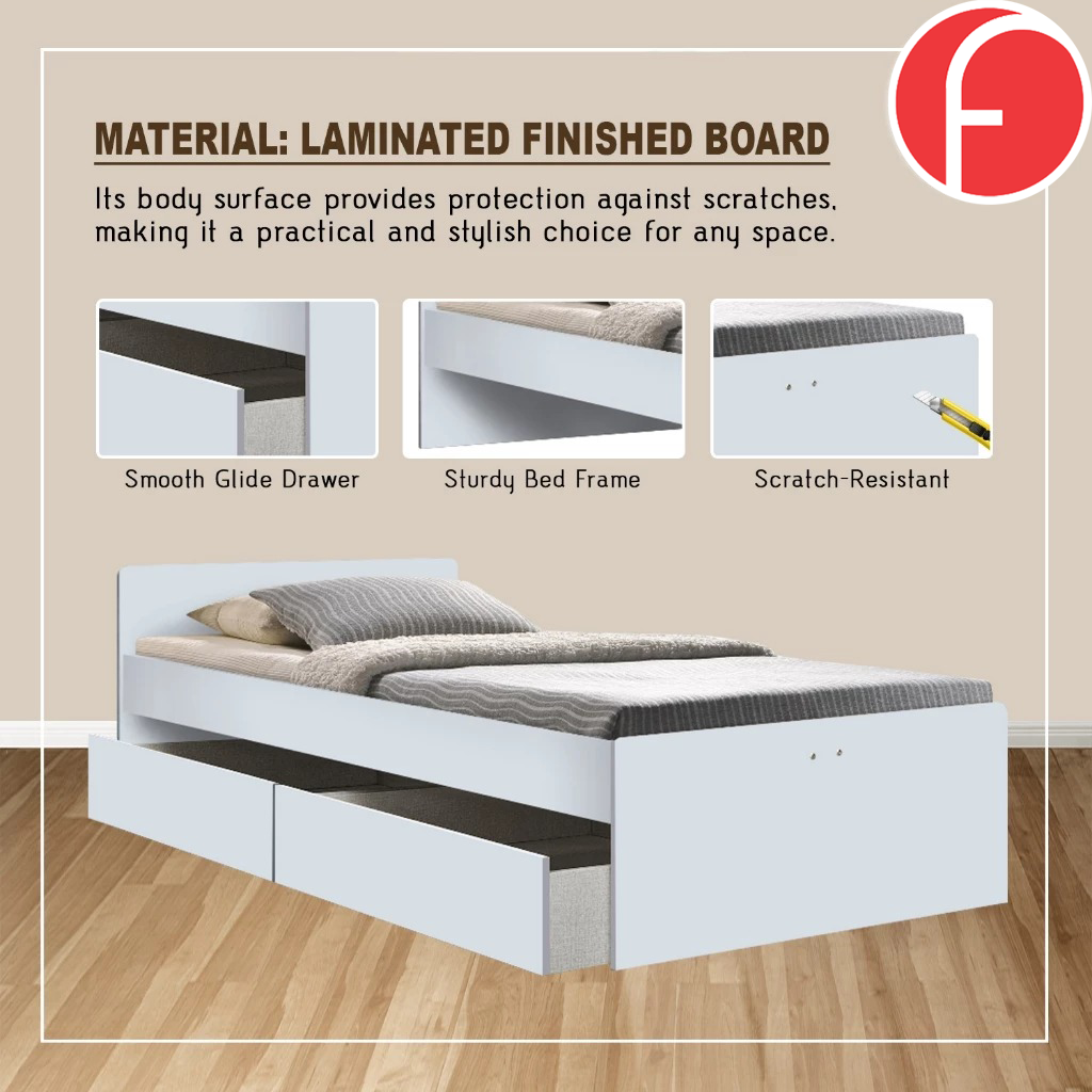 Sobee Single/Super Single Bed with Drawers of Pull-out Bed / Fully Laminated Board