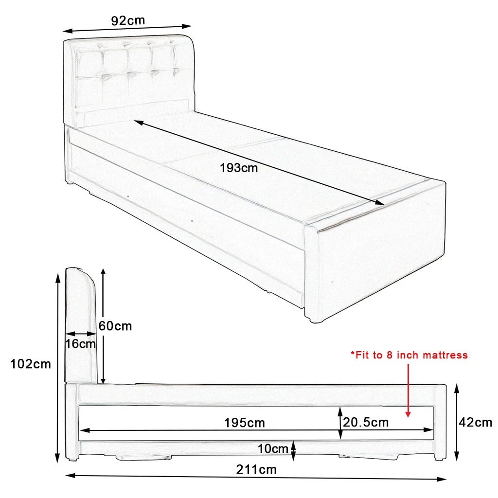 Dorma Single Divan + Pull-Out Type Bed Frame w/ Mattress Option Fabric Upholstery