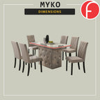 Myko 1+6 Pet Friendly Fabric Upholstered Stand and Dining Chair with Marble Table