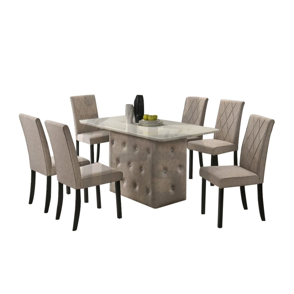 Myko 1+6 Pet Friendly Fabric Upholstered Stand and Dining Chair with Marble Table