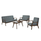 Jawee Living Room Set 5 Wooden Sofa Set Removable Fabric Covers with Coffee Table