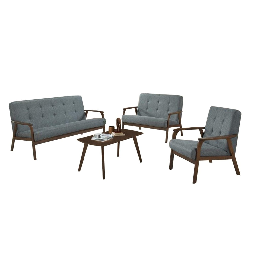 Jawee Living Room Set 5 Wooden Sofa Set Removable Fabric Covers with Coffee Table