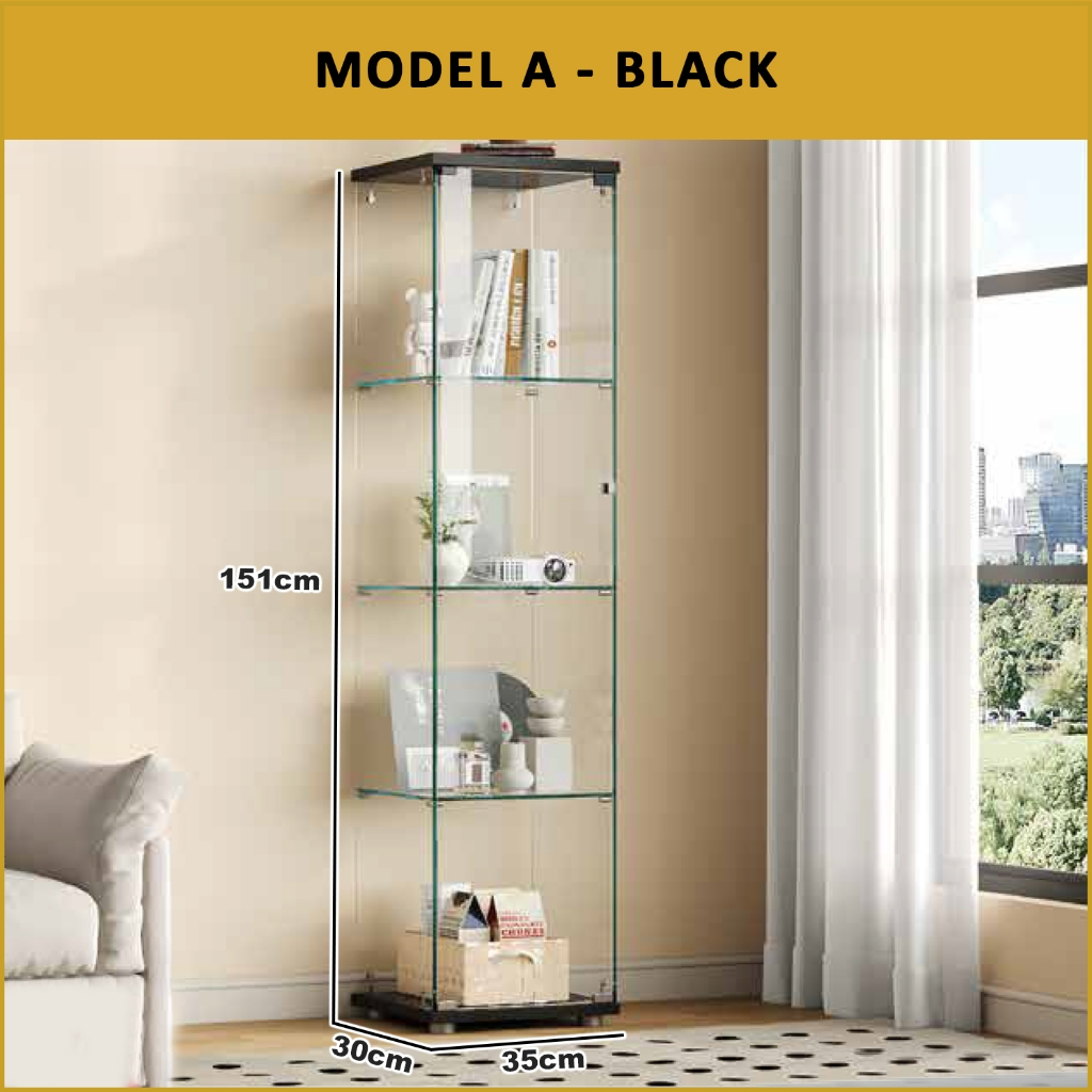 Haley Heavy-Duty Tempered Glass Display Cabinet in Black or White Colour