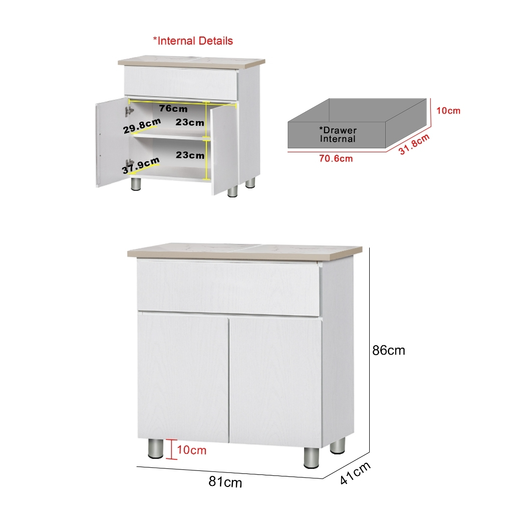 Deena Series 1/2-Door Kitchen Cabinet with Drawers in White Colour