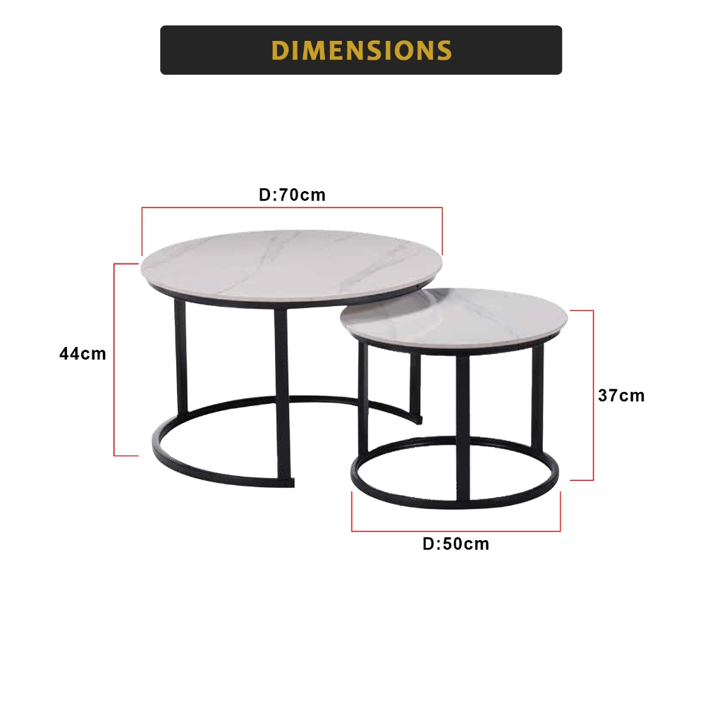 Farra Premium Coffee Center Table Steel Metal Leg + Marble Ceramic Top - 2 Colors