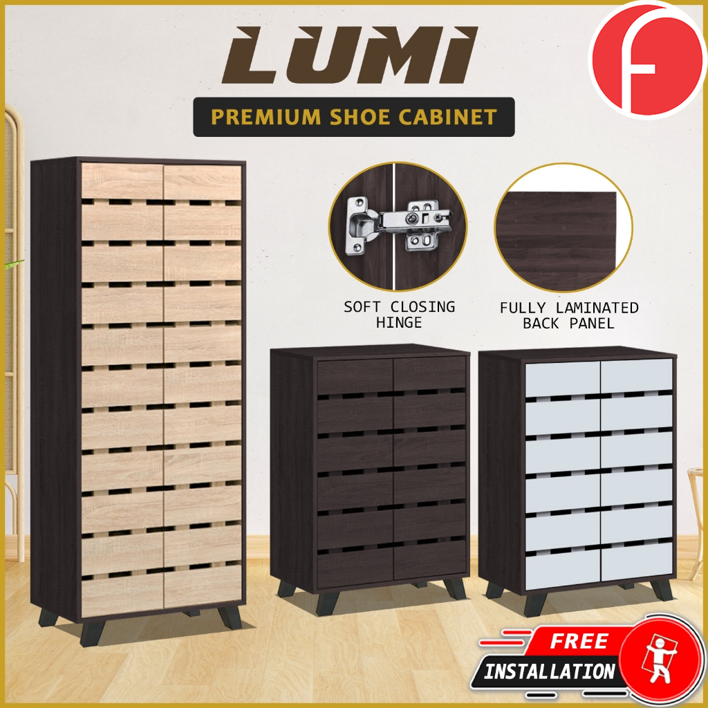Lumi 8 Tier Premium Shoe Cabinet Soft Closing Fully Laminated Back Panel in 3 Colours