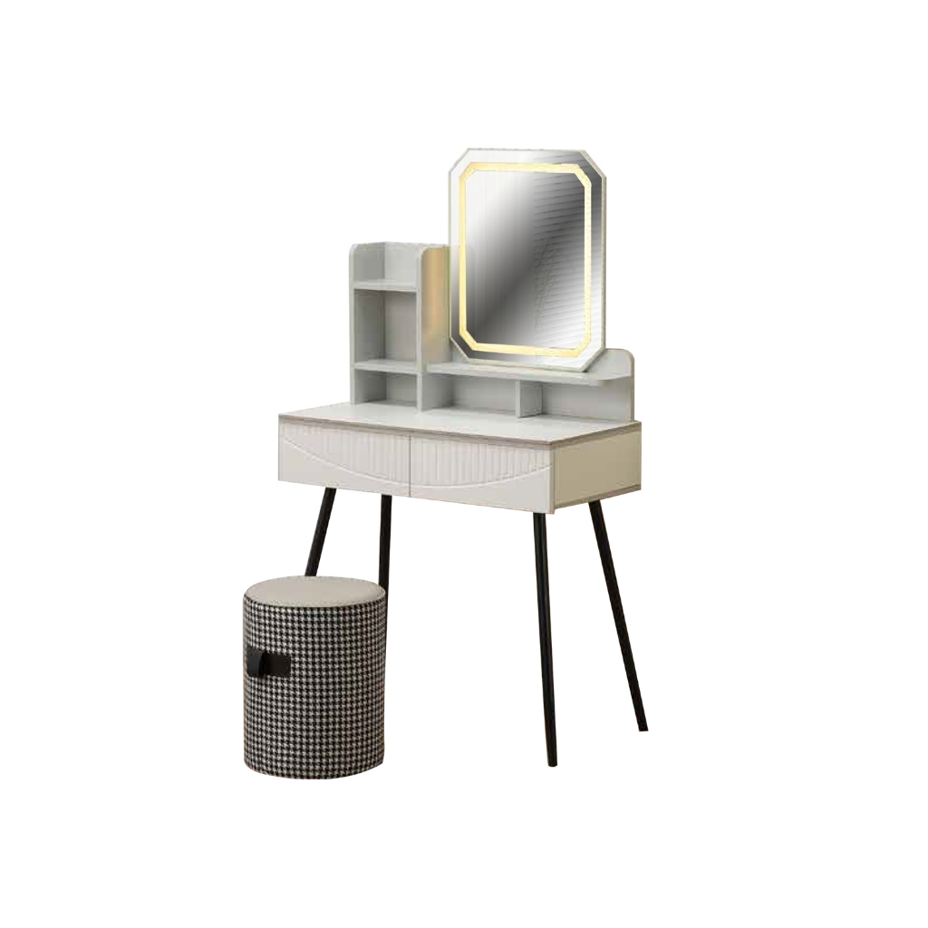 Benni (Model B) Premium Dressing Table with Led Backlit Mirror, with Drawers and Stool