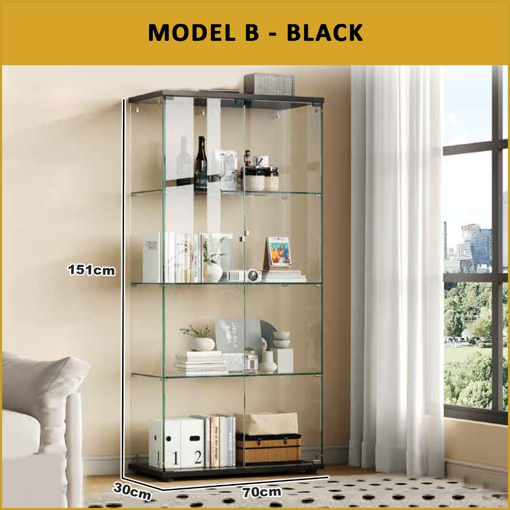 Haley Heavy-Duty Tempered Glass Display Cabinet in Black or White Colour