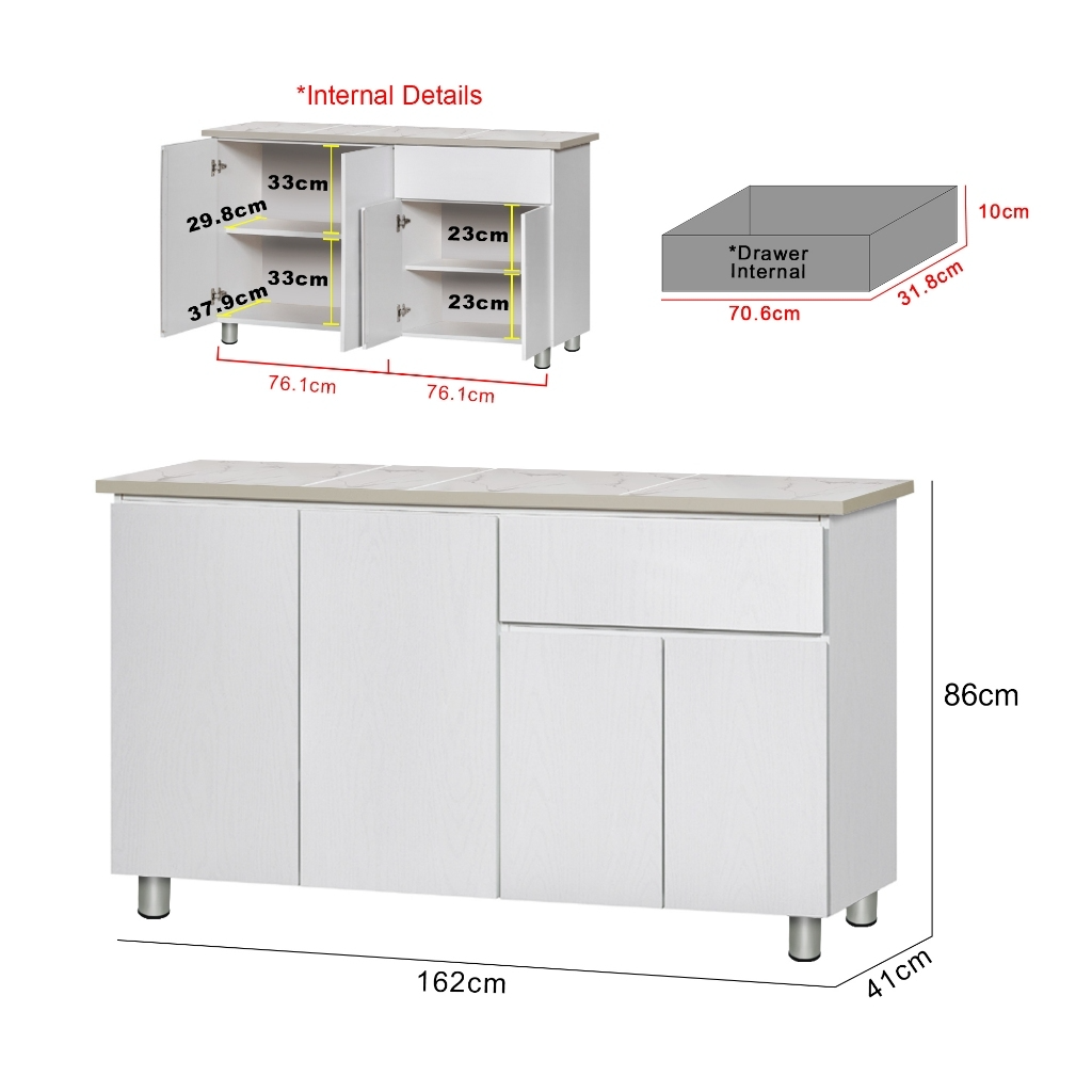 Deena Series 4/4-Door Kitchen Cabinet with Drawers in White Colour